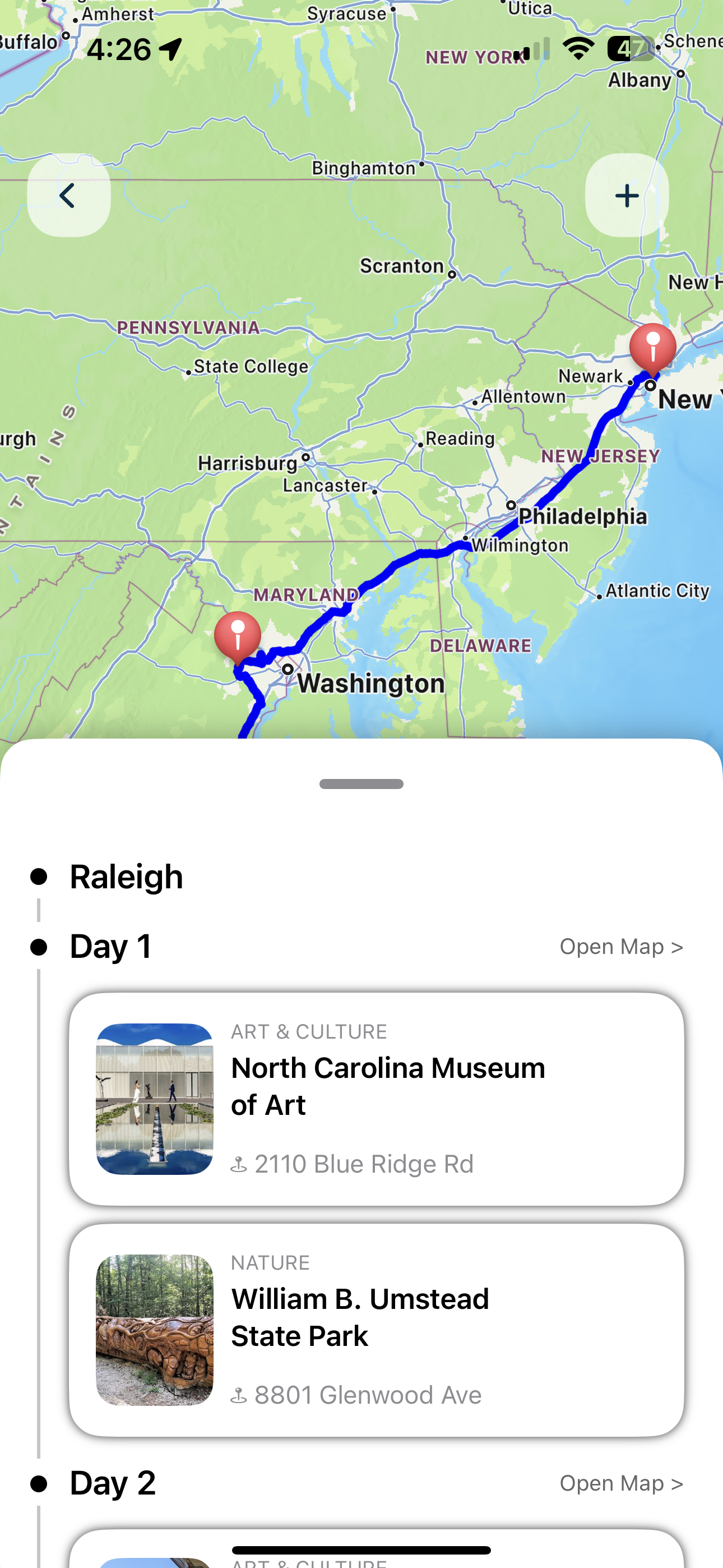 Tripure trip preview with map navigation and itinerary